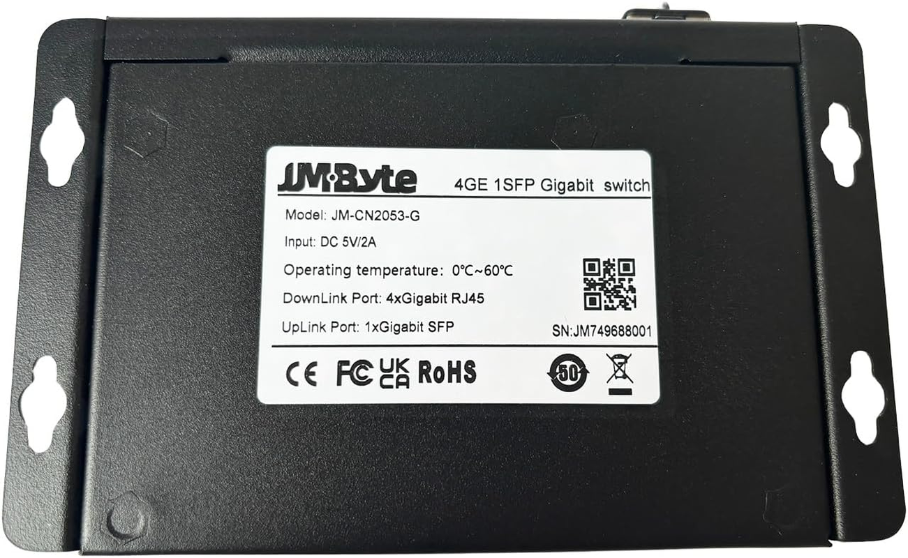 Jm-Byte Unmanaged Fiber Media Converter, Ethernet Switch, 4 &times; 10/100/1000Mbps RJ45 Ports, 1 Gigabit SFP Uplink, Auto-Mdi/Mdix, Plug & Play, No Configuration Required, Metal Casing (JM-CN2053-G) image number 3