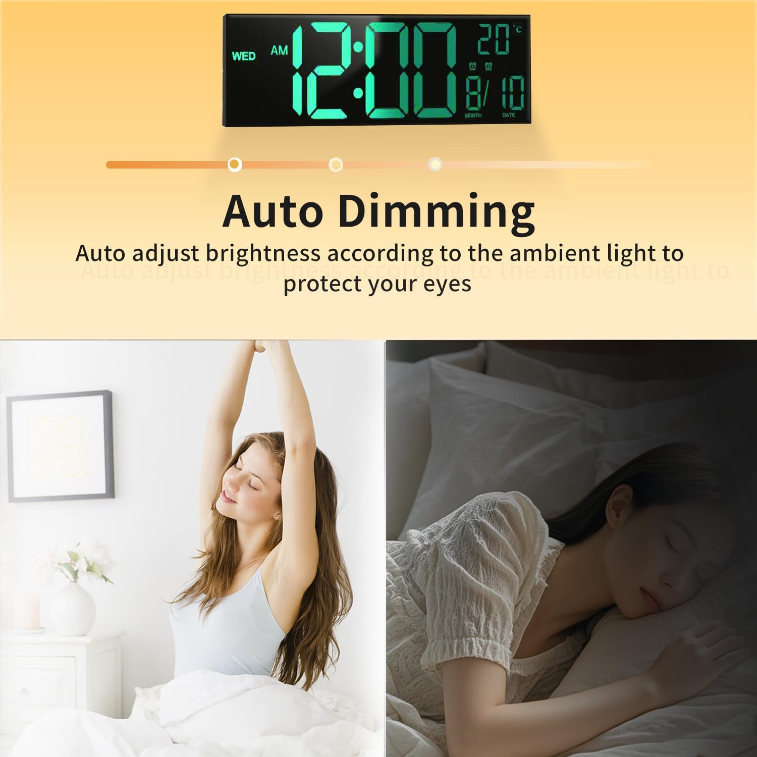 Alarm Clock 16 Inch, Large Clock with Remote Control, Digital Wall Clock LED Dispaly, 8 RGB Colors, 12/24H, Date, Temperature, Countdown Timer, Night Light for Bedroom, Loud Alarm Clock for Elderly image number 4
