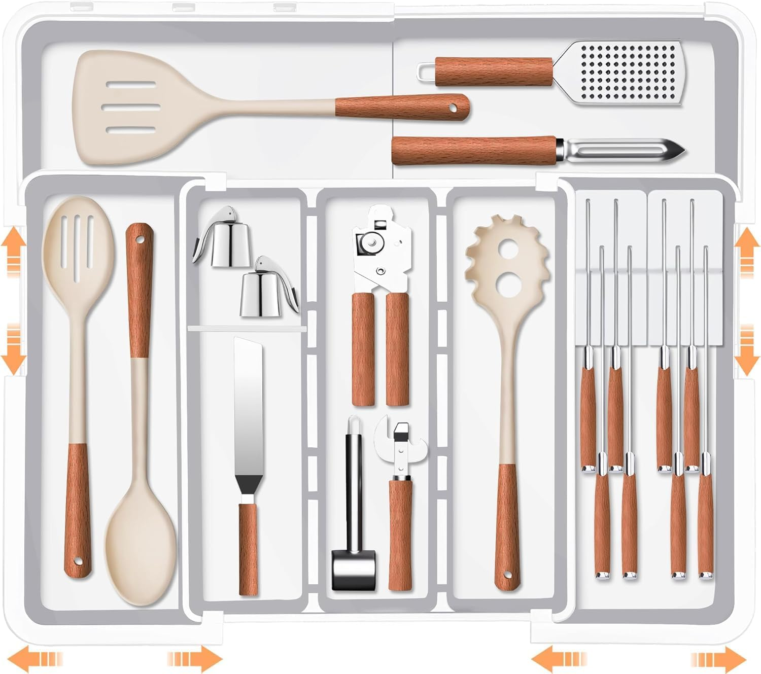 Expandable Cutlery Drawer Organiser, Adjustable Flatware and Utensil Tray for Kitchen，Kitchen Drawer Utensil Organizer, Expandable Cutlery Tray, 3 Dividers(White)