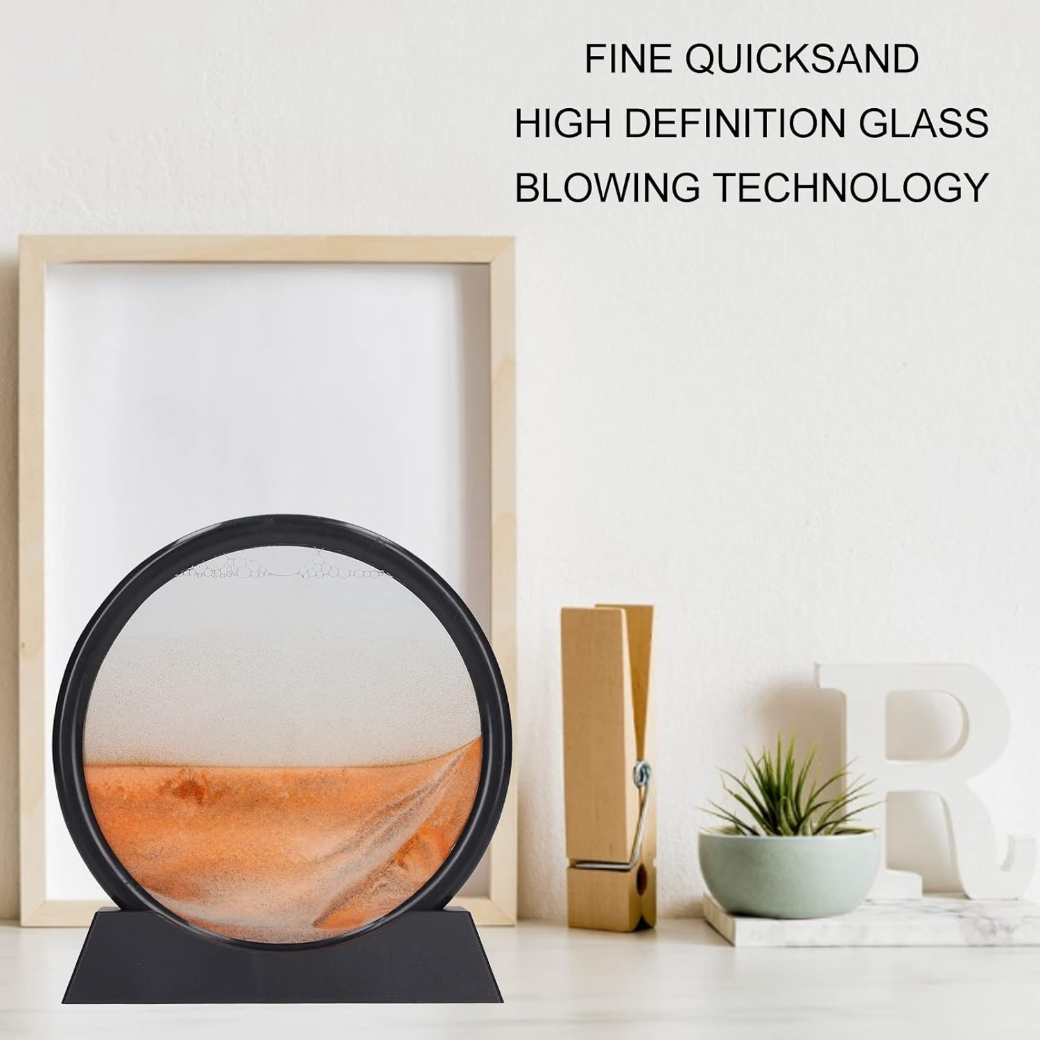 Moving Sand Art Picture, round Glass 3D Deep Sea Sandscape in Motion Display, Quicksand Painting Decor, Relaxing Desktop Toy for Kids, Adults, Home and Office Decor (Yellow) - Black image number 2