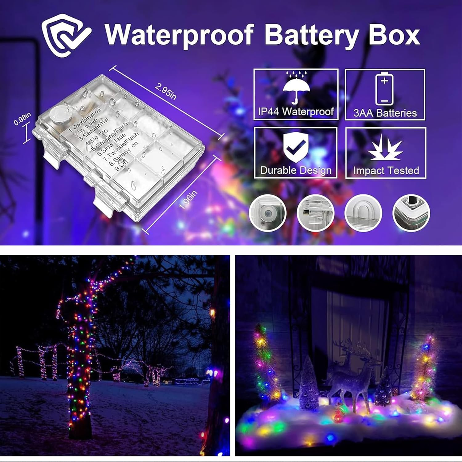 33Ft 100 LED String Lights, 2Packs Multicolor Fairy Lights Battery Operated with 8 Modes Led Twinkle Lights for Bedroom Wedding Birthday Party image number 4