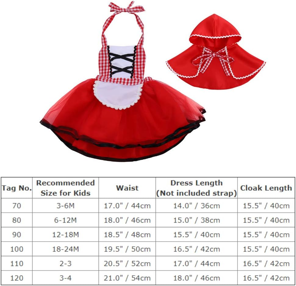 OBEEII Little Red Riding Hood Halloween Costume Newborn Baby Toddler Girl Tutu Dress Cloak Fairy Tale Fancy Dress up Party image number 4