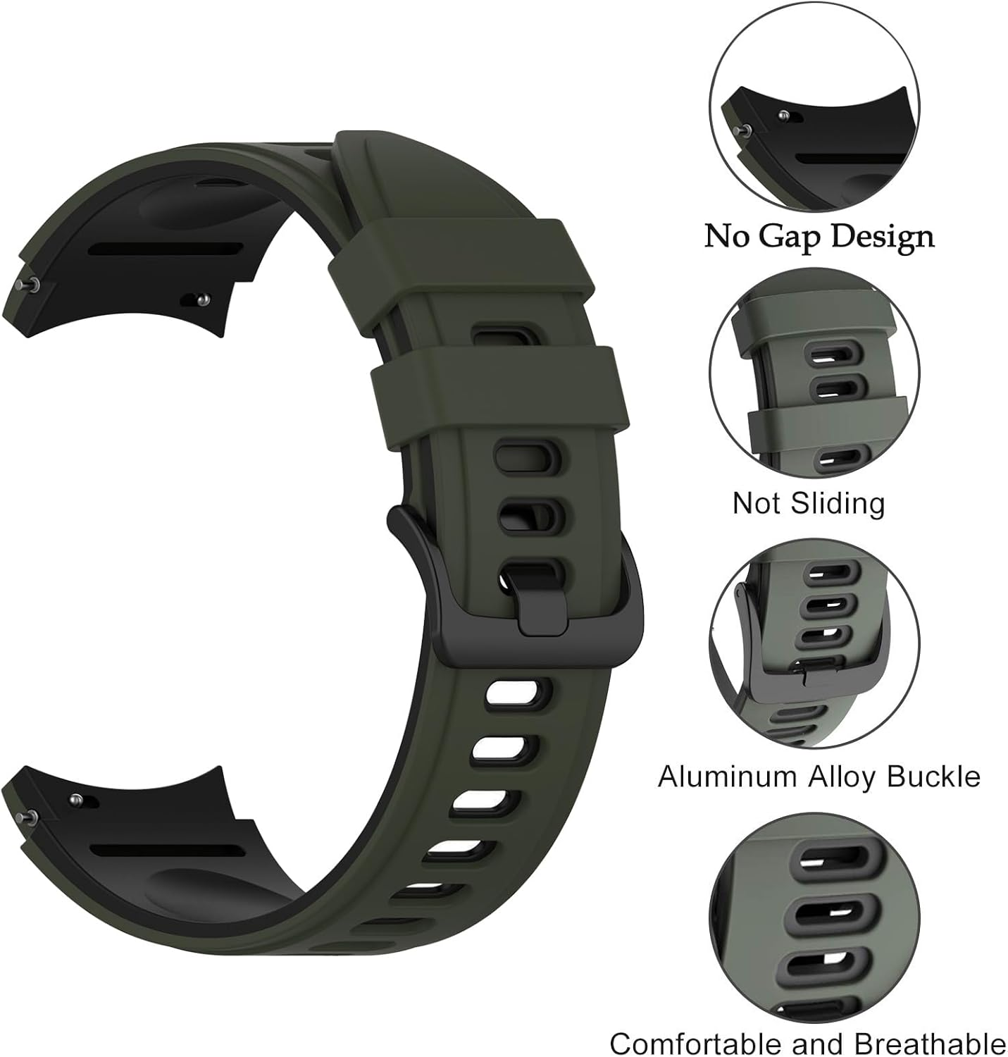 2 Pack No Gap Bands Compatible with Samsung Galaxy Watch 4/5/6/7 Band 40Mm 44Mm, 20Mm Silicone Replacement Watch Strap for Galaxy Watch 6/4 Classic /5 Pro Bands image number 5