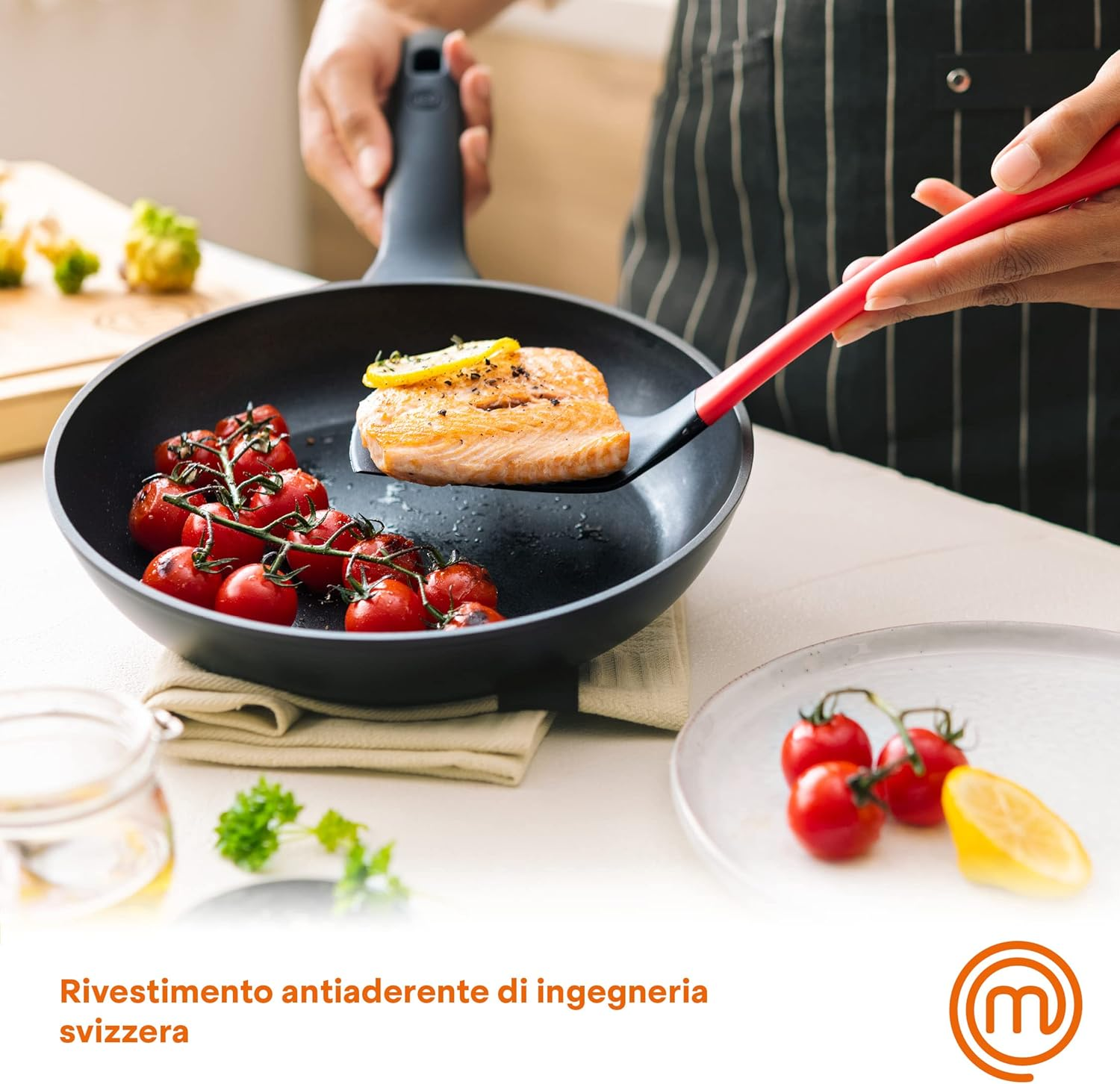 Masterchef Non Stick Frying Pan 24Cm for Induction Hob, Gas, Halogen & Ceramic Stoves, Swiss Engineered for Even Heat Distribution, Scratch Resistant, Dishwasher Safe, Aluminium image number 5