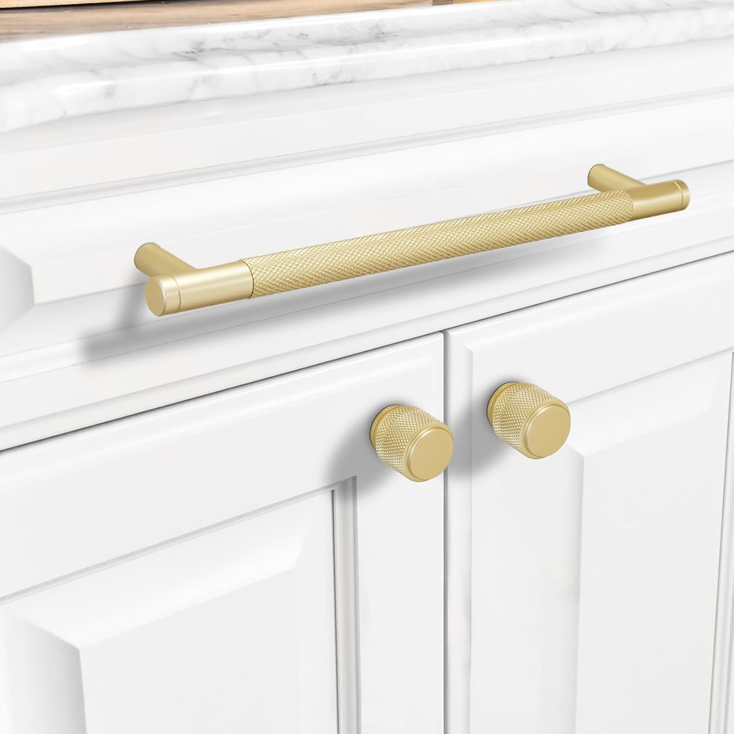 BUKOBYHE 20 Pack 7.5 Inch（192Mm） Inch Brushed Brass Kitchen Cabinet Handles Knurled Cabinet Pulls Gold Drawer Pulls Cabinet Hardware image number 5