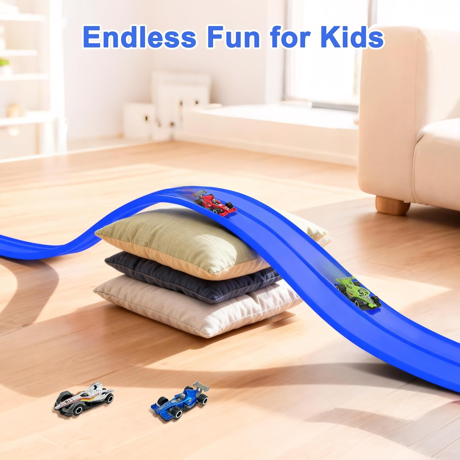 15 Ft Flexible Race Track Set with 6 Toy Cars for Kids Age 3-12 image number 3