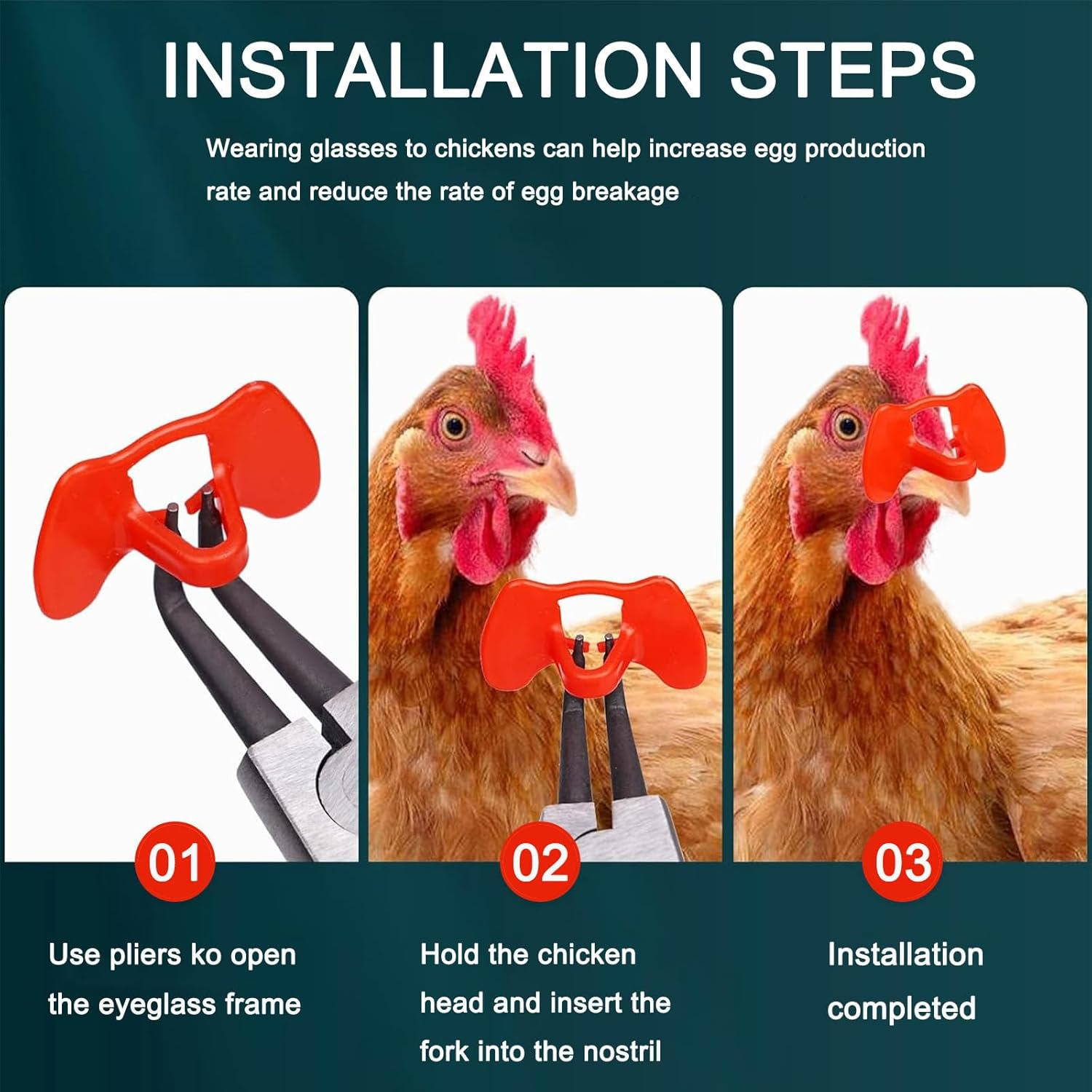 100Pcs Chicken Anti-Pecking Eye Glasses with Install Pliers, Poultry Blinders for Pheasants and Chickens, Peepers to Prevent Pecking Behavior