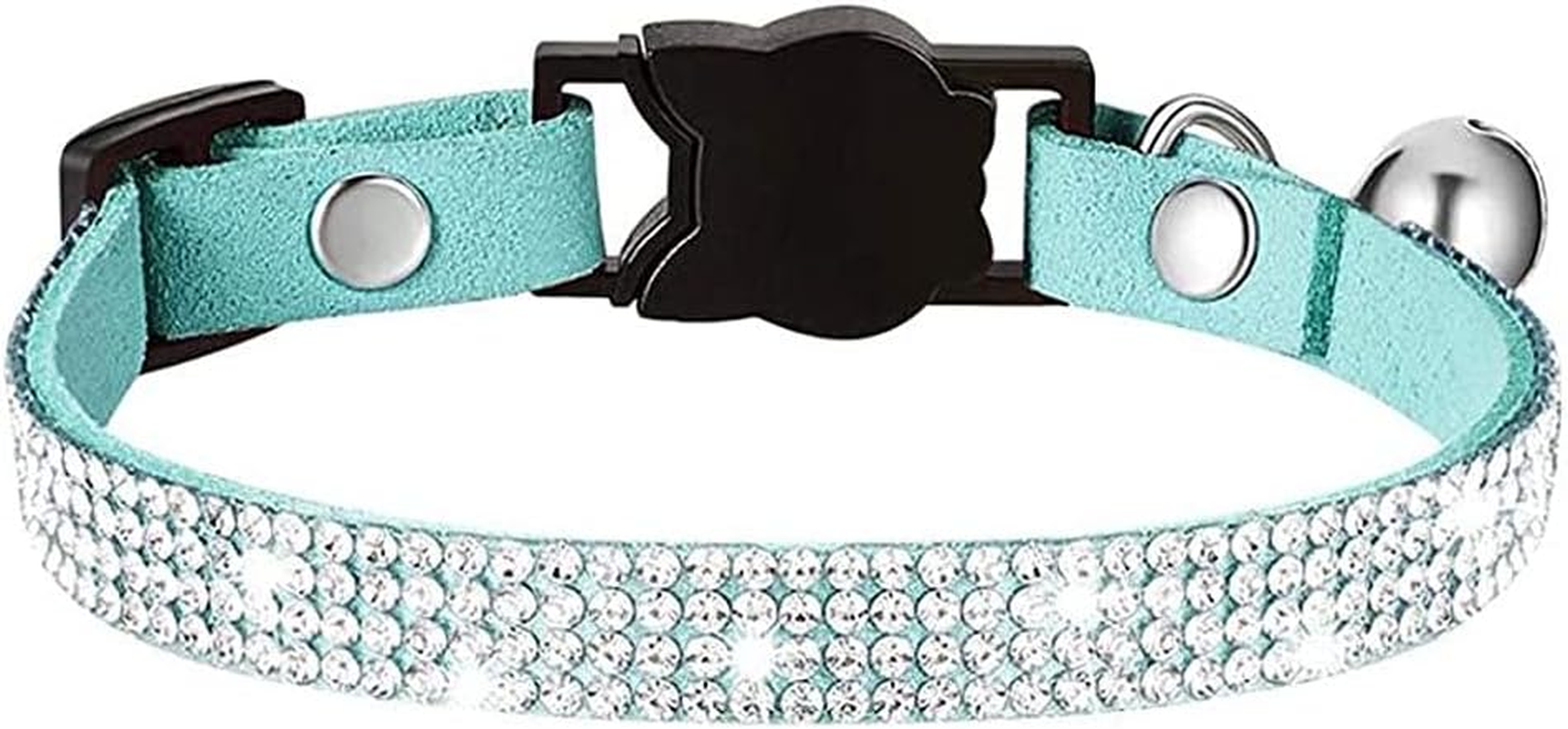 Serijoars Cat Collars,Rhinestone for Girl Cats Bling Kitten Flower Adjustable Breakaway Collar with Bell Soft Velvet Leather Collar for Puppy Small Dogs (Black)