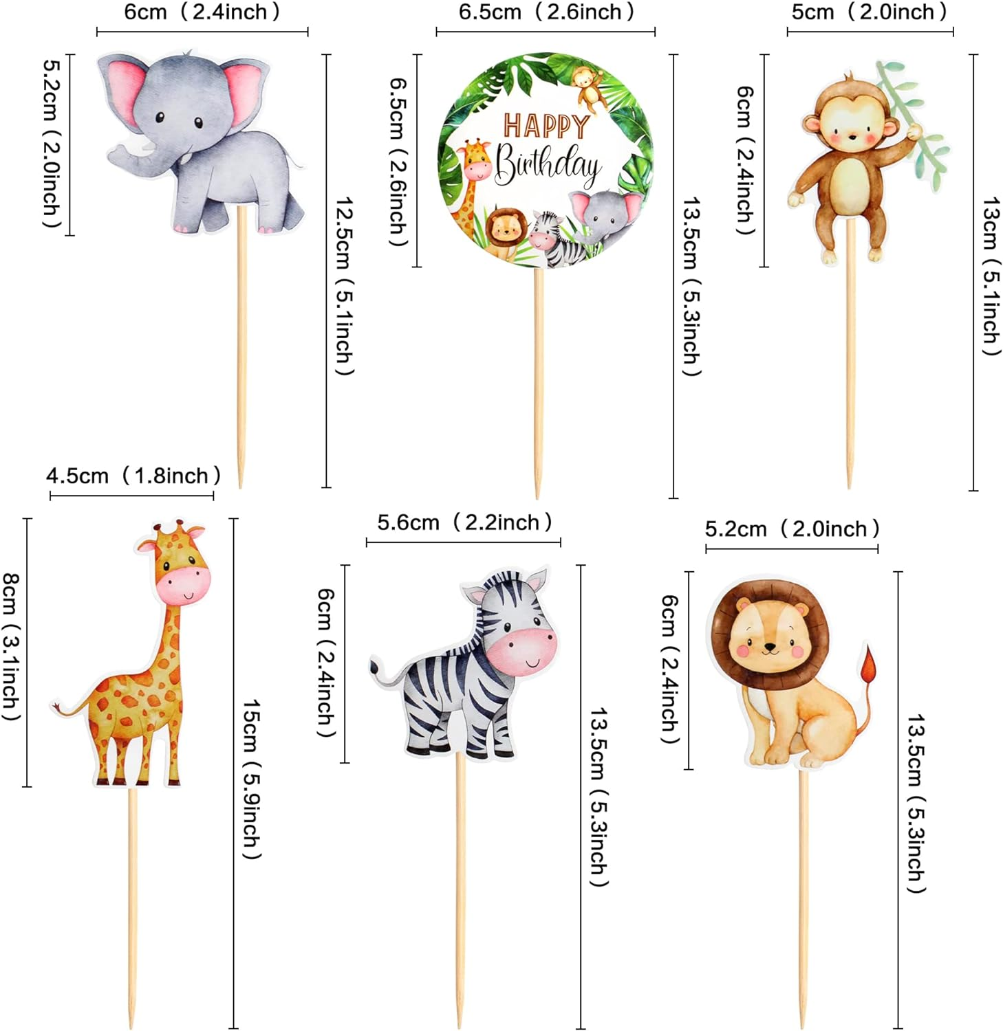 24Pcs Jungle Safari Animal Theme Cupcake Toppers Dessert Muffin Cake Picks Cake Decoration for Jungle Safari Themed Party Baby Shower or Birthday Party Decoration image number 3