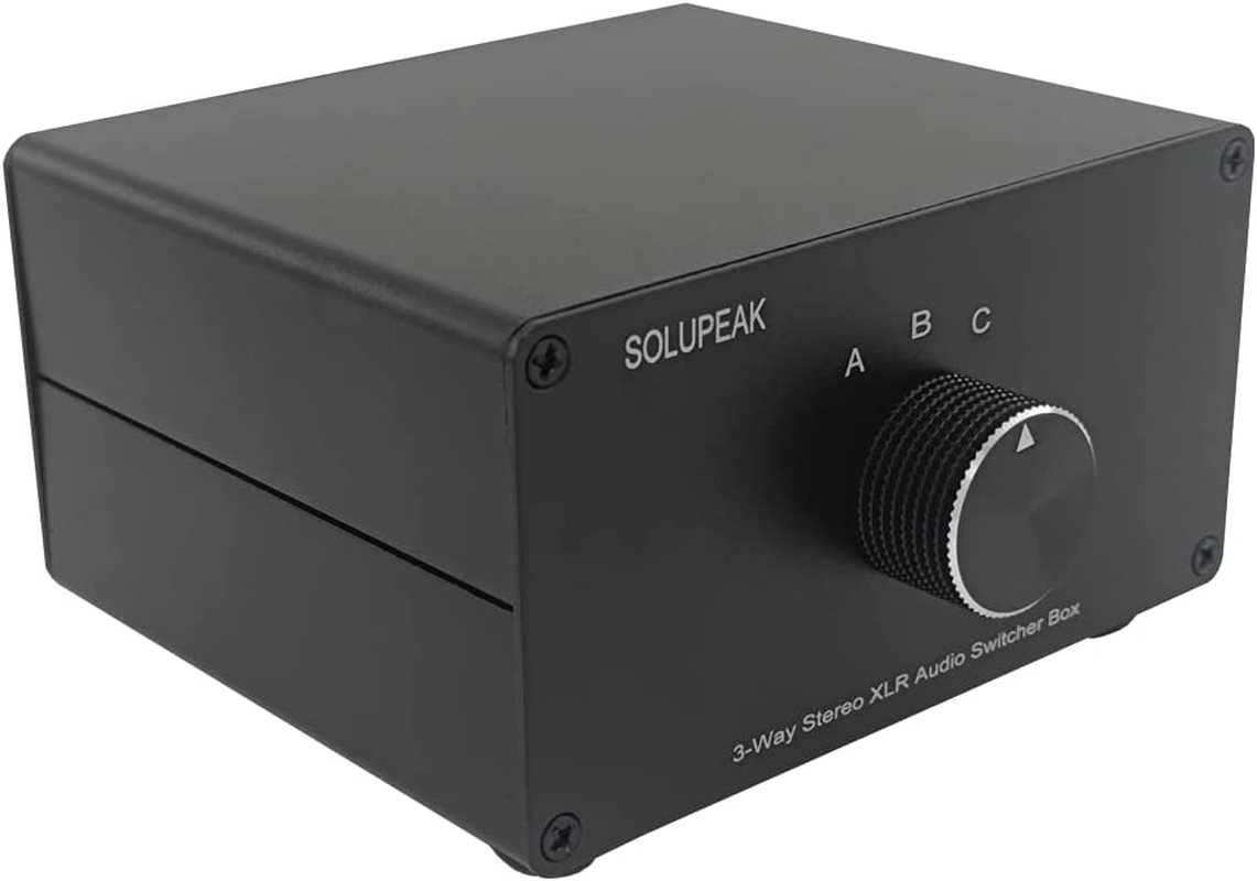 SOLUPEAK 3-Way XLR Stereo Audio Switch Box, Balanced Audio Converter, Passive Signal Source Audio Input Selector Switcher Splitter Box 3 in 1 Out (X301)