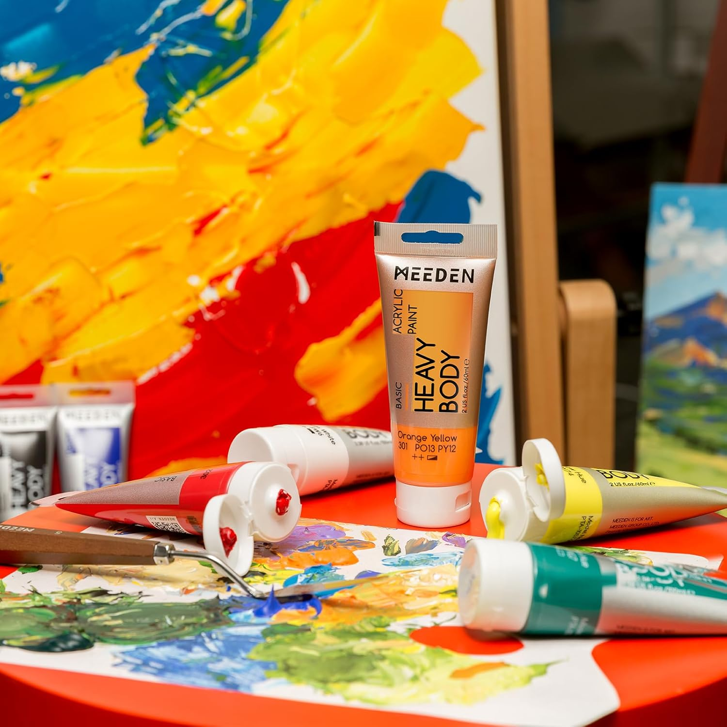 MEEDEN Heavy Body Acrylic Paint - Basic 24 X 60Ml (2 Oz) Color Paint Set for Adults - Rich Pigment Art Craft Paints for Canvas Rock Wood - 12 Colors image number 6