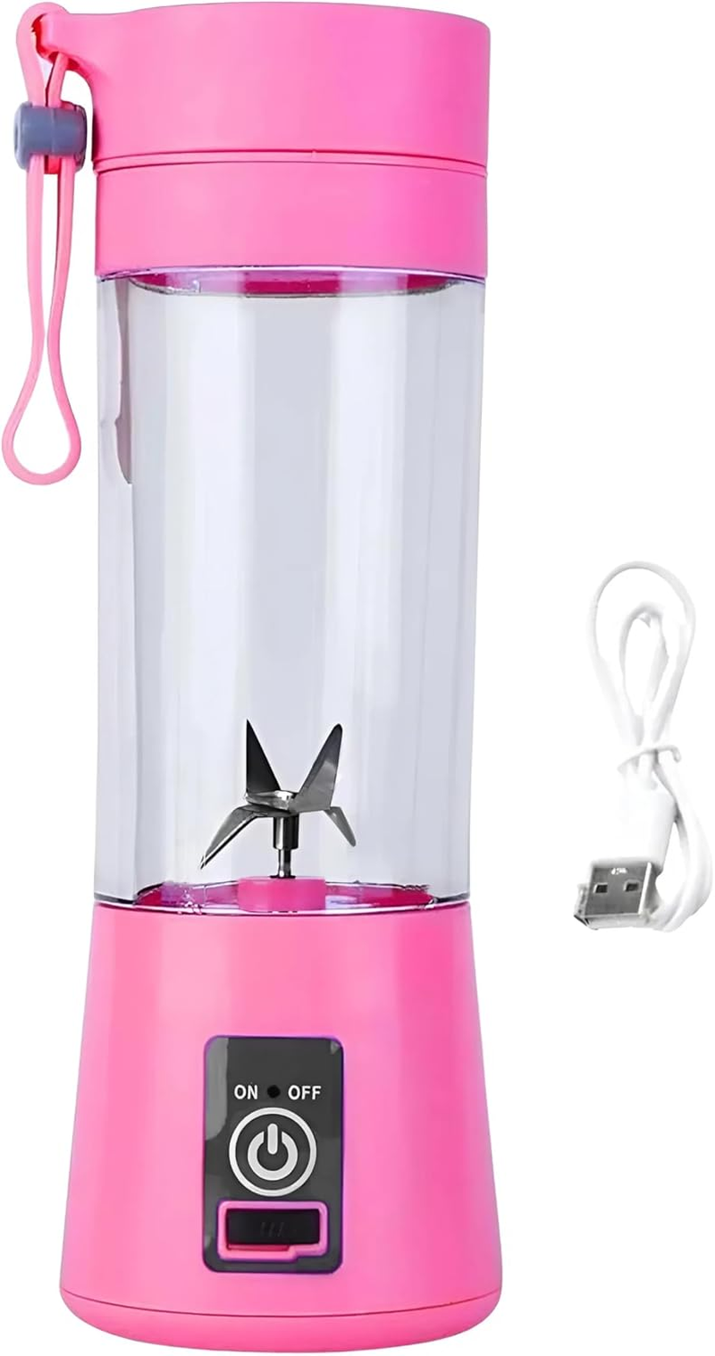 EZONEDEAL Electric USB Rechargeable Juicer Blender for Smoothies, 380Ml Juicer Cup Mini Portable Blender, Smoothie Blender for Shakes Fruit Vegetable Cutter Drink Bottle Kitchen Accessories (Blue)