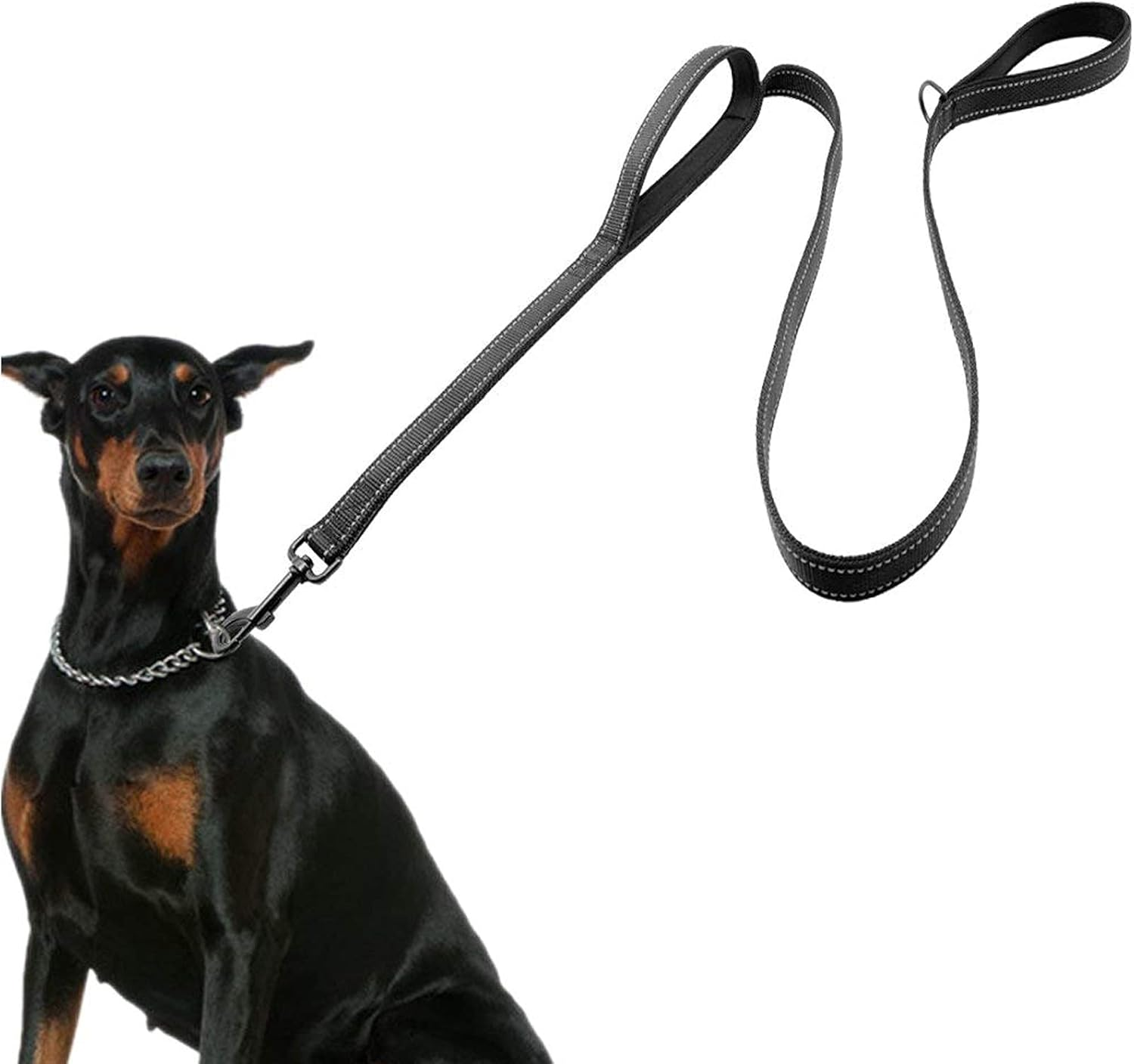 Dog Leash for Large Dogs, Traffic Padded 2 Handles for Extra Control, 6 FT Long with Reflective Stitch for Night Walking Black