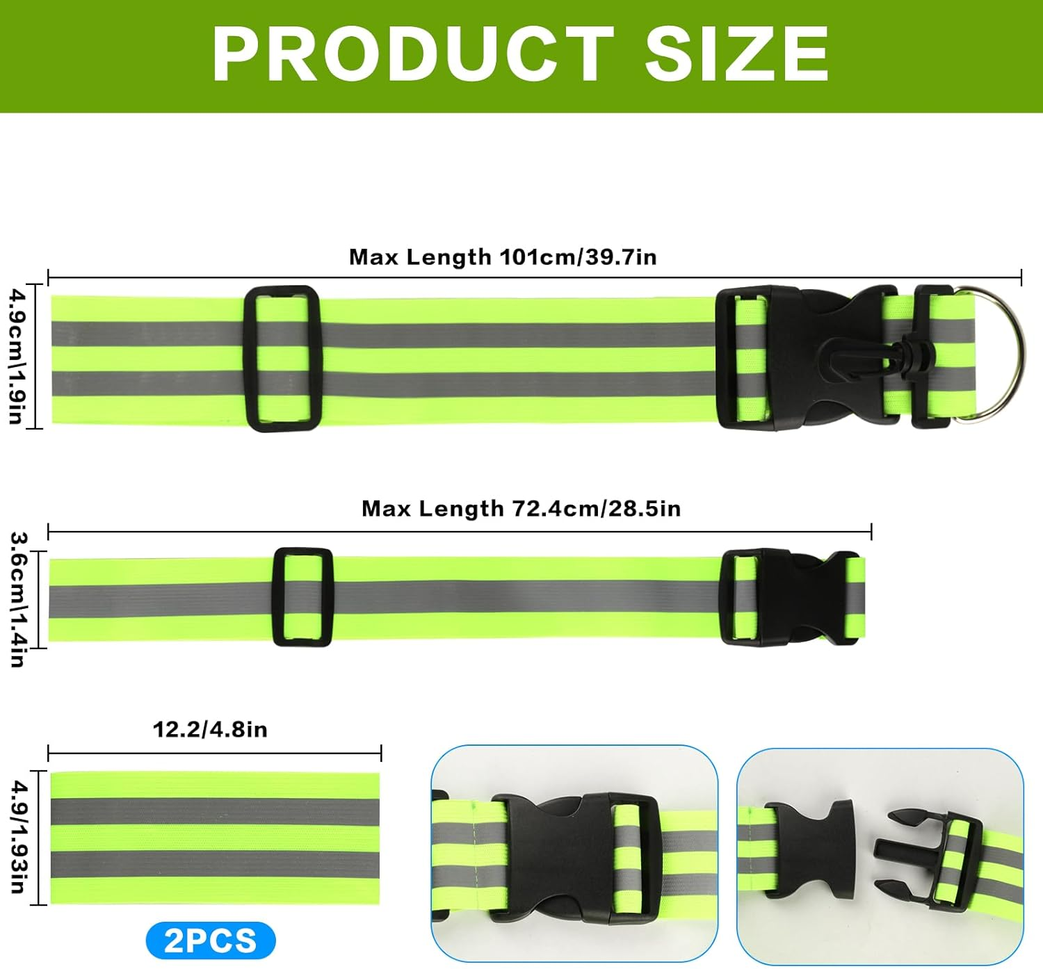 4Pcs Hi Vis Reflective Running Gears: 1 High Visibility Reflective Sash,1 High Vis Straps,2 Reflective Armbands, Adjustable Reflective Belt Sash for Women Men Walking Cycling Running Reflective Gear