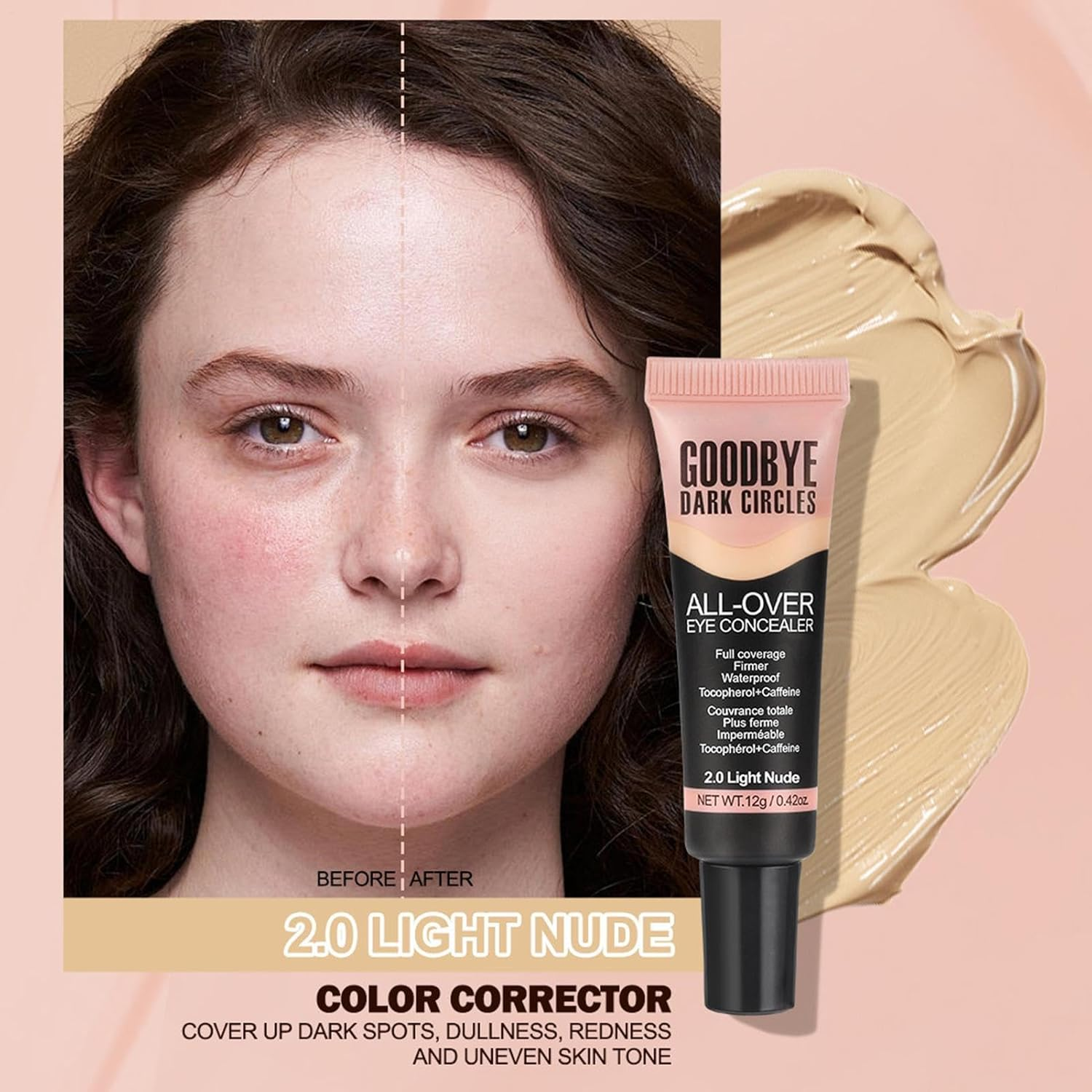 Full Coverage Concealer - Waterproof 12G Beauty Concealer,Natural Long Lasting Liquid Foundation, Color Correcting Makeup for Long Lasting Wear