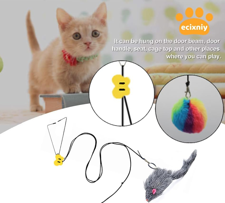 Ecixniy - Interactive Hanging Cat Toy for Indoor Cats - Durable Kitten Toy with Adjustable Elastic Rope, Safe & Non-Toxic Cat Toys for Indoor Exercise, Hunting Play, and Stress Relief (Mouse) image number 6