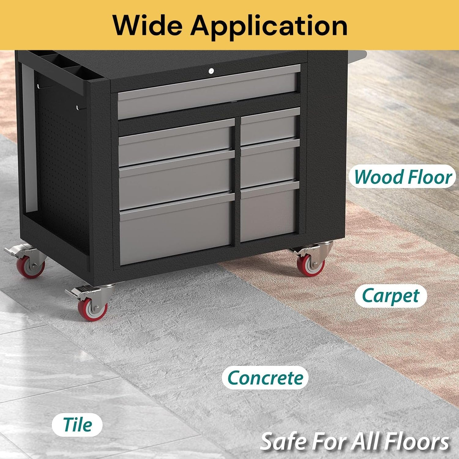 EZONEDEAL 5" Heavy Duty Swivel Casters Load 1500Lbs,Lockable Bearing Caster Wheels with Brakes,Swivel Casters for Furniture and Workbench，Set of 4 image number 3