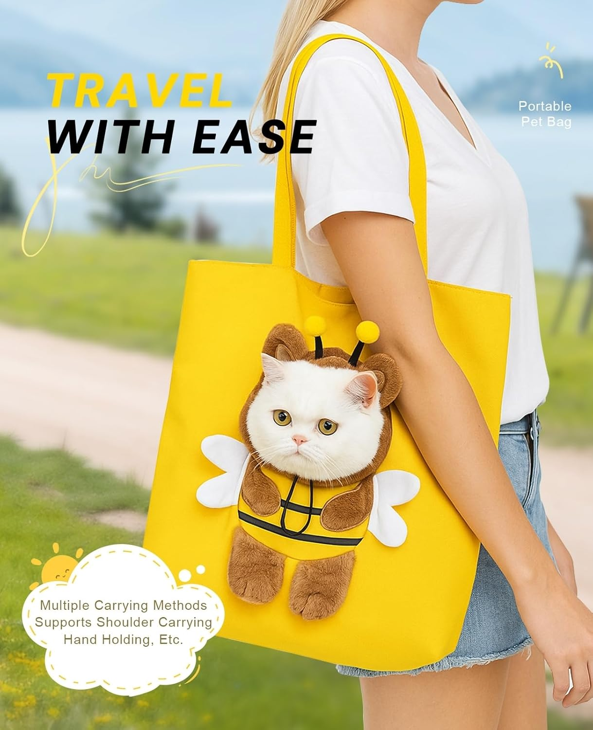 Pet Carrier with Peek-A-Boo Window 3-Way Safety System Travel-Ready Foldable Lightweight Canvas (Bunny/Blue, XL) image number 6