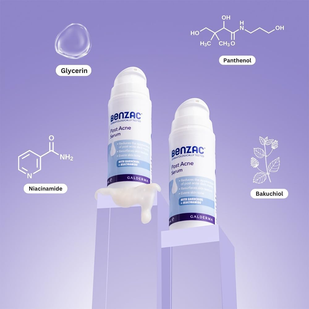 Benzac Post Acne Serum 30Ml, with Niacinamide and Bakuchiol, Reduces Appearance of Post Acne Dark Marks, Evens Skin Tone, Oil Free, Dermatologist Tested image number 2