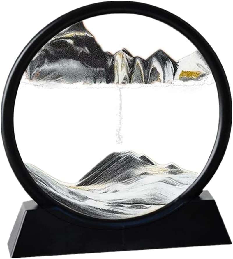 CATFUN Moving Sand Art Picture in Motion round Glass 3D Deep Sea Landscape, Dynamic Sandscapes, Sensory Relaxing Desktop (BLACK)