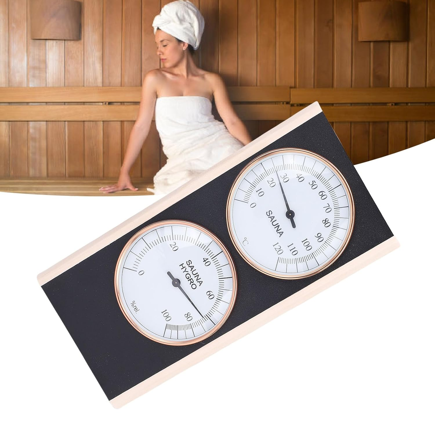 Generic Sauna Thermometer and Hygrometer, 2 in 1 Wooden Celsius Sauna Thermometer Sauna Temperature Sauna Celsius Thermometer for Spa Shower Sauna Room image number 5