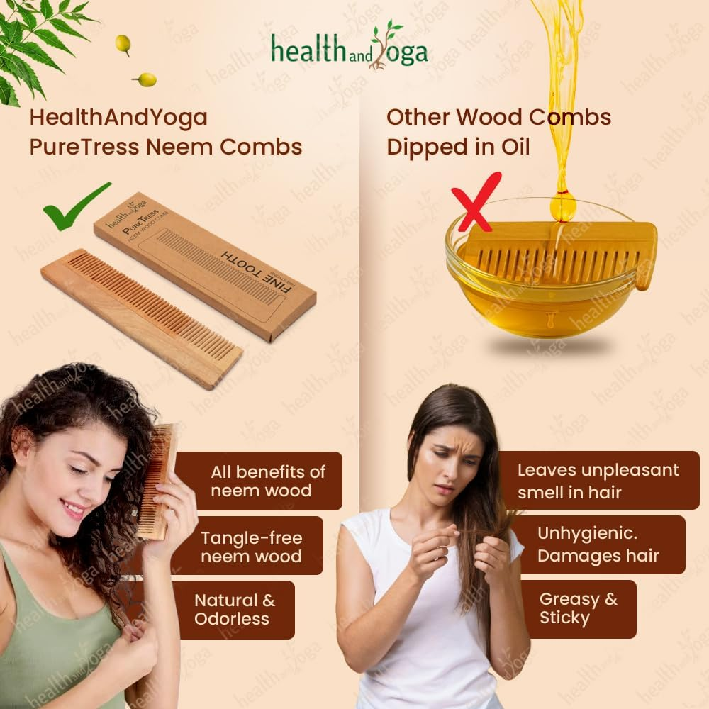 Healthandyoga(Tm) Puretress Handcrafted Neem Wood Comb - anti Dandruff, Non-Static and Eco-Friendly- Great for Scalp and Hair Health -7 Inches Wide Tooth Comb image number 6