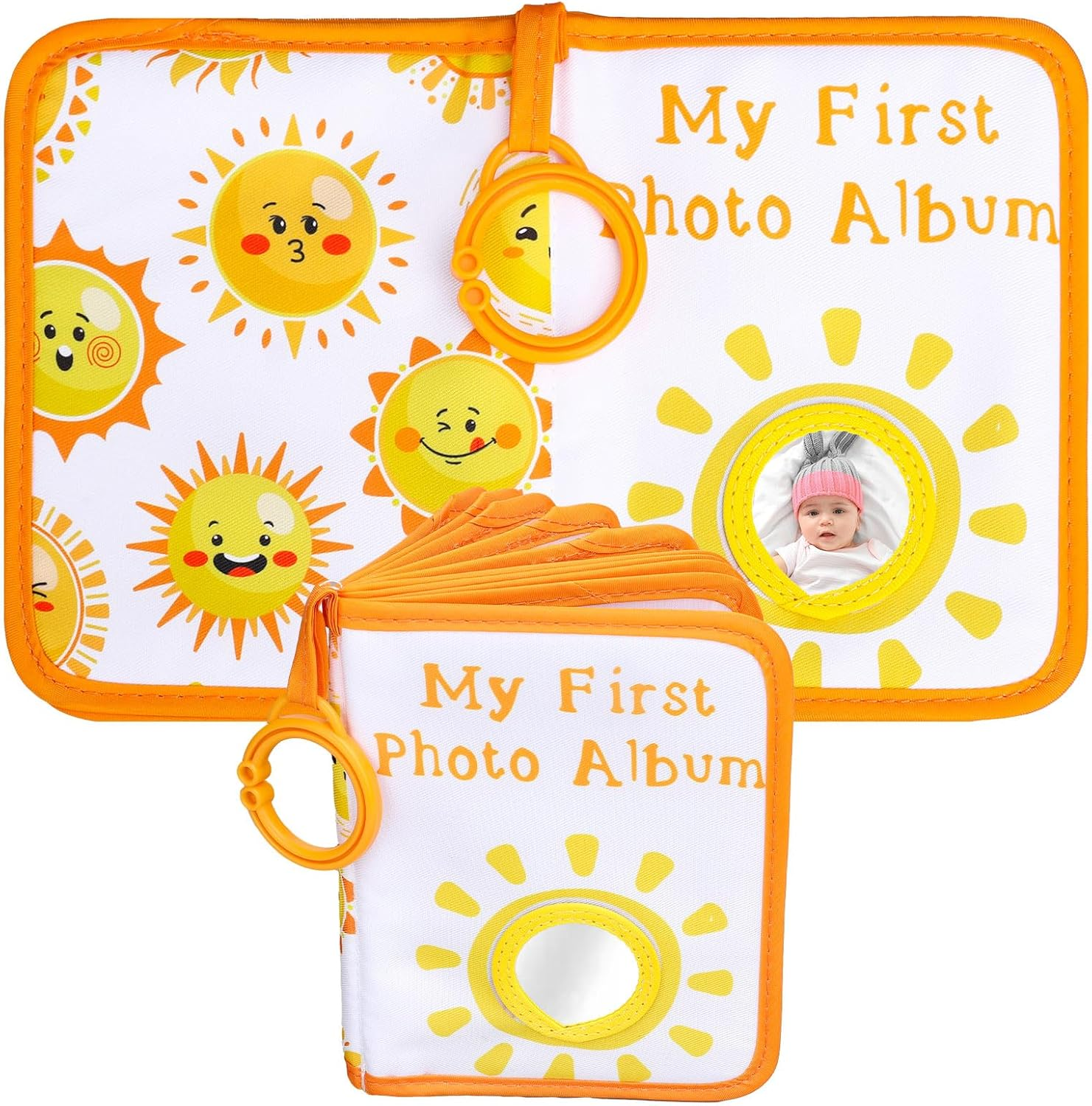Sun Baby' S My First Family Album Cute Cartoon Sun Photo Album Holds 4X6" Pictures Soft Photo Cloth Book with Safety Mirror for Newborn Baby Shower Toddler Kid image number 1