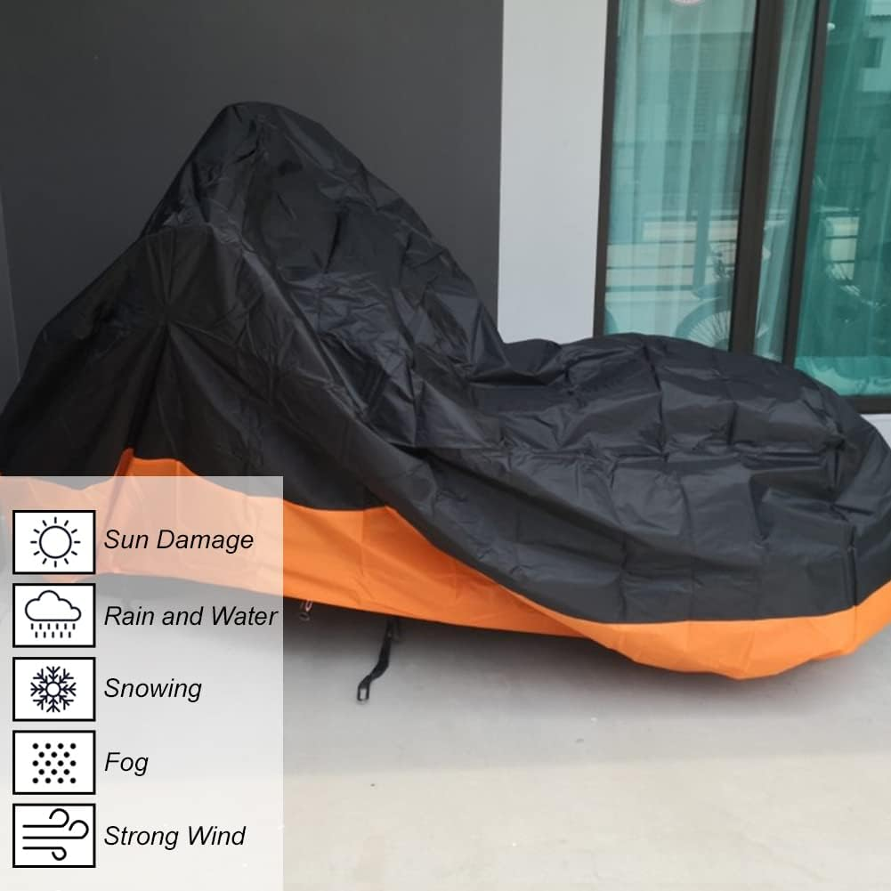 Premium Adult Tricycle Cover, Fit All 3-Wheel Bike or Motorcycles Outdoor and Indoor Storage, 104" L X 43.3" W X 49" H (Black & Orange) image number 1