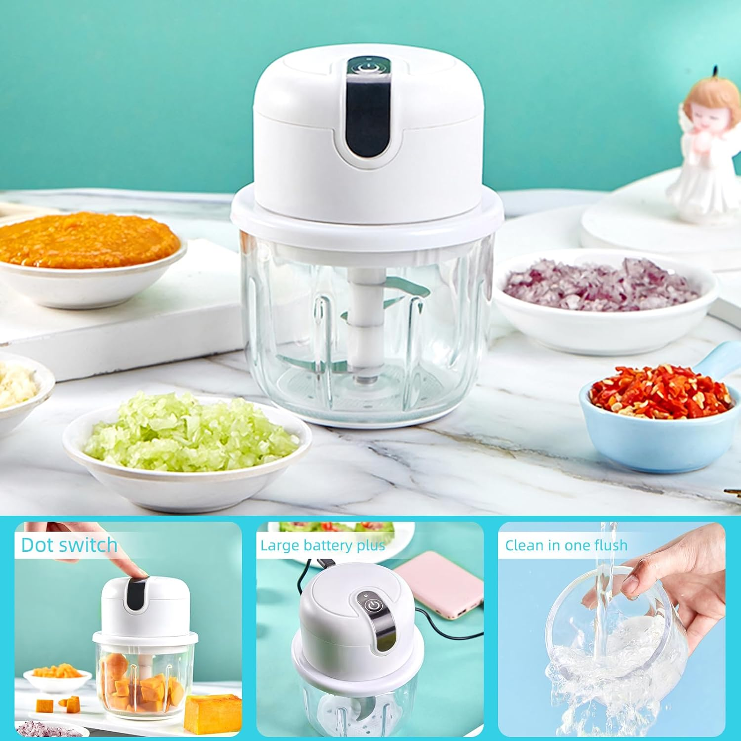 Ydseozoa Electric Kitchen Chopper, Onion Chopper Electric 350Ml, USB Charging, Wireless Onion Chopper, Suitable for Onions, Fruits, Nuts, Meat, Garlic image number 2