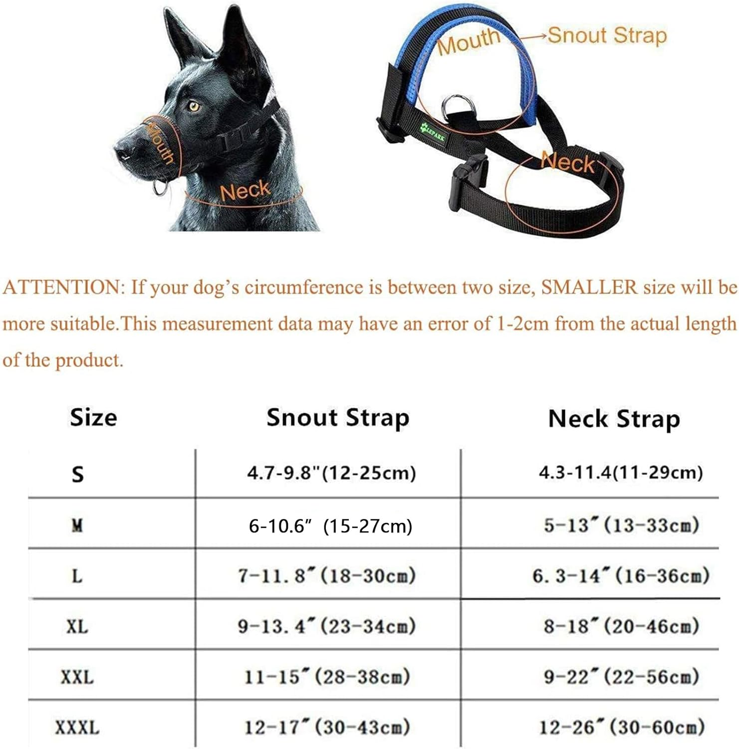 Lepark Nylon Dog Muzzle for Small,Medium,Large Dogs Prevent from Biting,Barking and Chewing,Adjustable Loop(L/Black) image number 2