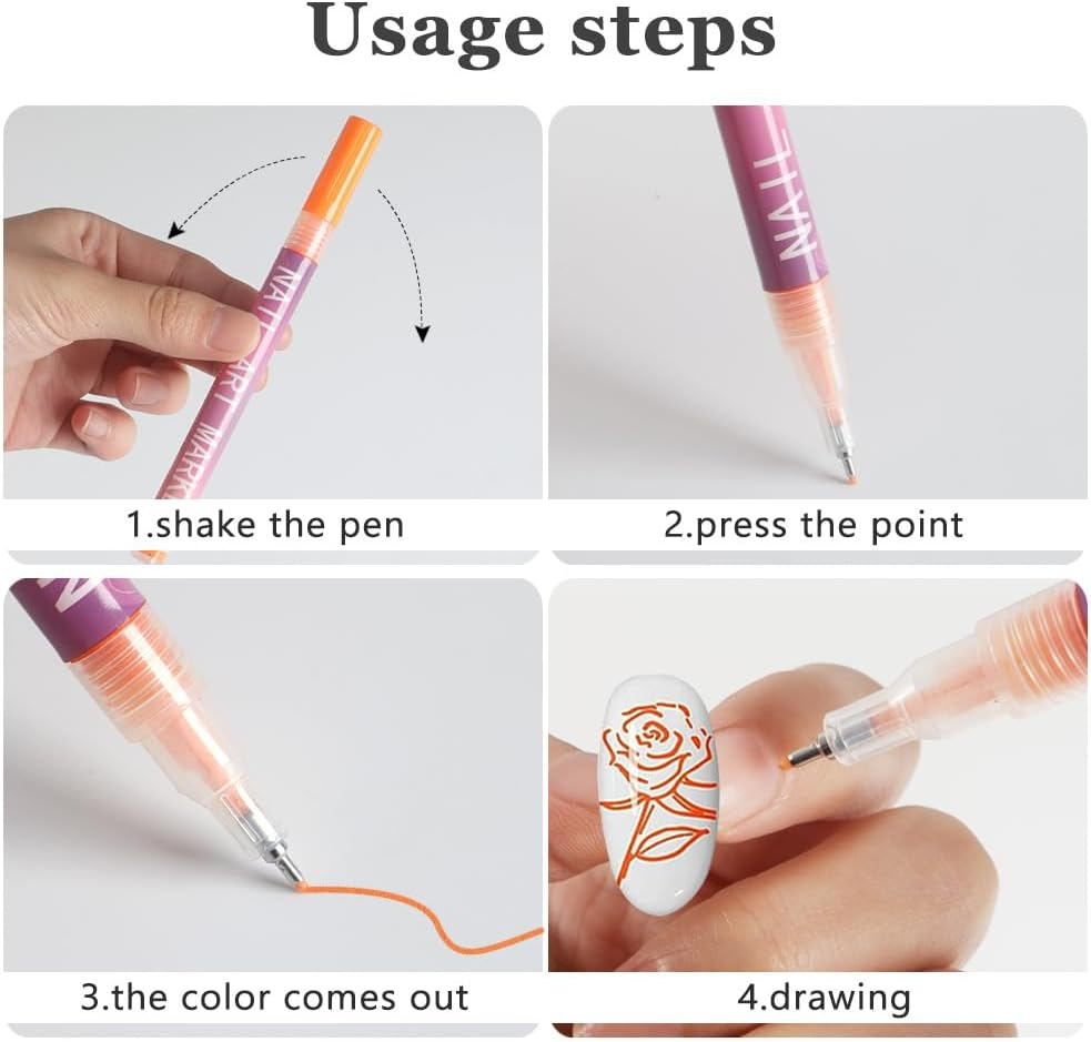 12 Colors Nail Art Pens Marker Set 0.5 MM Nail Doodle Pens, Waterproof Quick-Dry Nail Polish Pens Set for Beginners & Professionals DIY Nails Design Manicure Tools image number 3