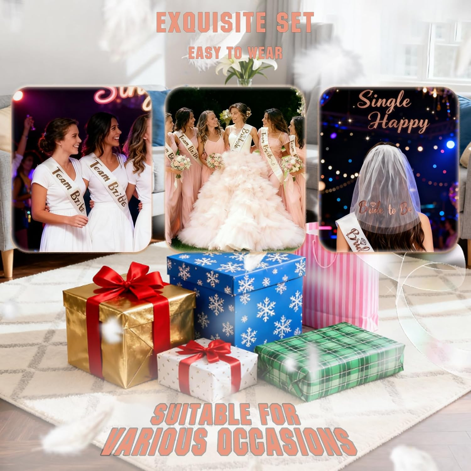 Bride to Be Sash and Veil Set - 1 White Bride to Be Sash, 1 Bride to Be Veil and 6 Team Bride Sashes, for Bridal Shower Decorations, Hens Party Decorations, Bridal Showers, and Hens Parties image number 5