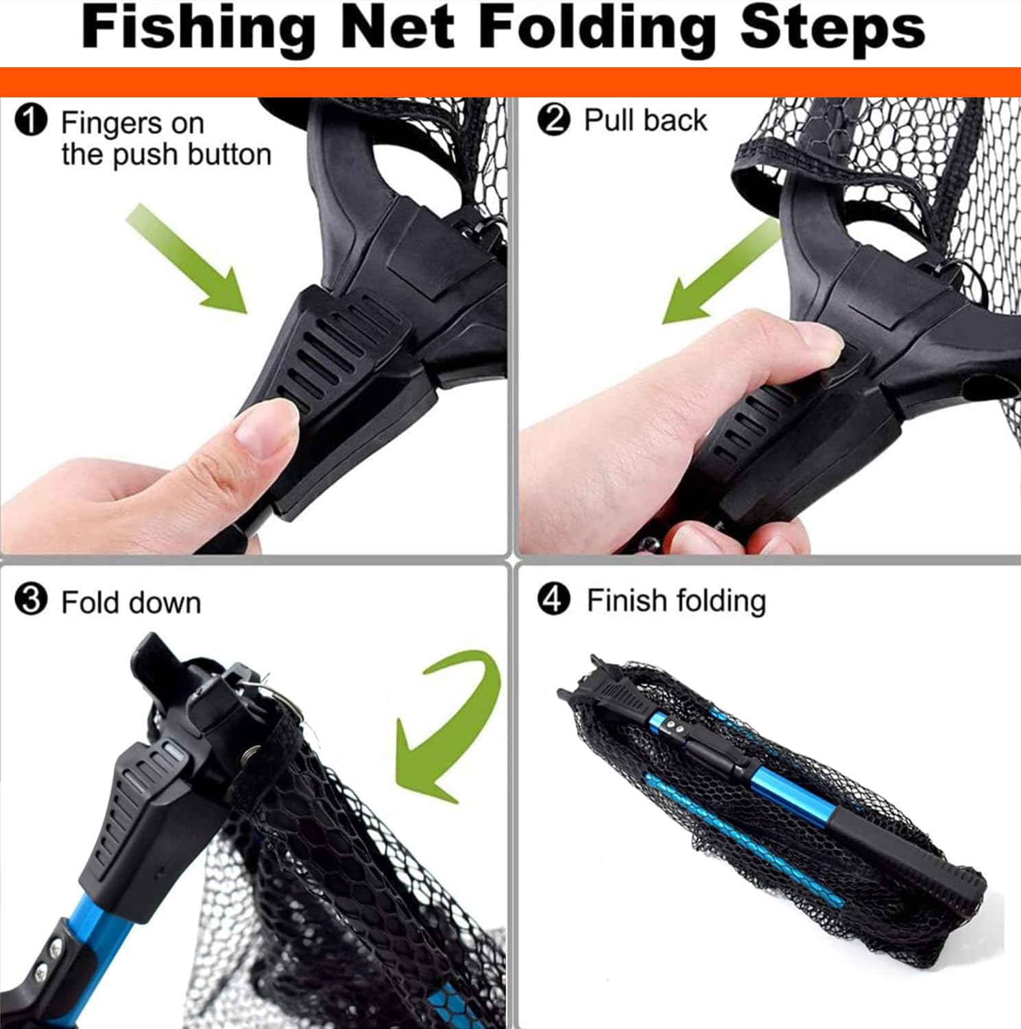 Fishing Landing Net,Floating Fishing Net with Built-In Length Scale,Aluminum Telescoping Handle,Rubber Mesh, Foldable Collapsible Fish Landing Net,Rubber Coated Floating Fishing Net for Steelhead image number 5