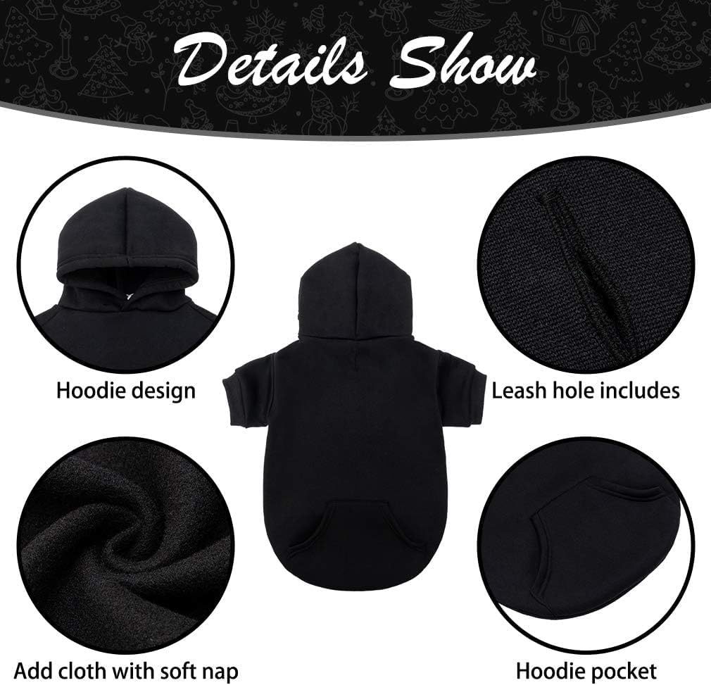 KOOLTAIL Basic Dog Hoodie - Soft and Warm Dog Hoodie Sweater with Leash Hole and Pocket, Dog Winter Coat, Cold Weather Clothes Sweatshirt for Small Medium Large Dogs Puppy Cat Boys Girls Black M image number 6