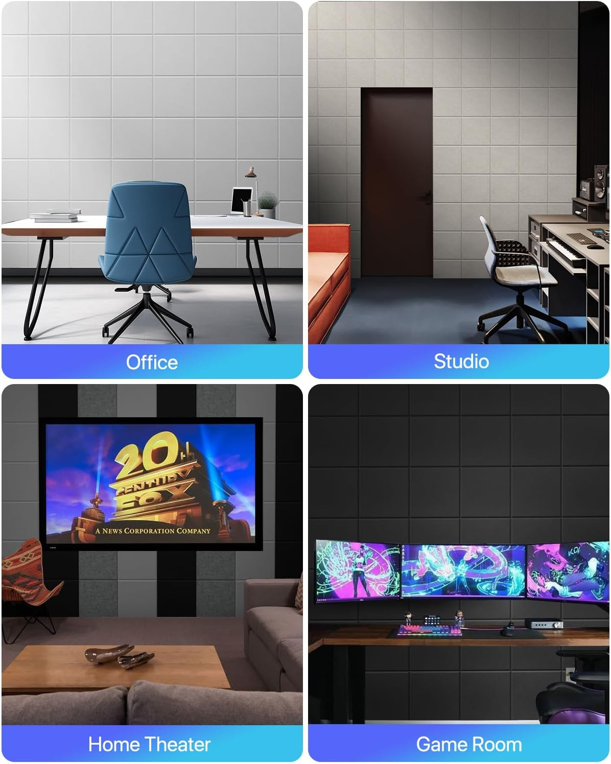 Acoustic Panels 24 Pack Square Soundproof Wall Panels Self-Adhesive, Acoustic Foam Panels High Density Sound Proof Foam Panels for Home Office, Reccording Studio, Ceiling 12" X 12" X 0.4" White image number 2