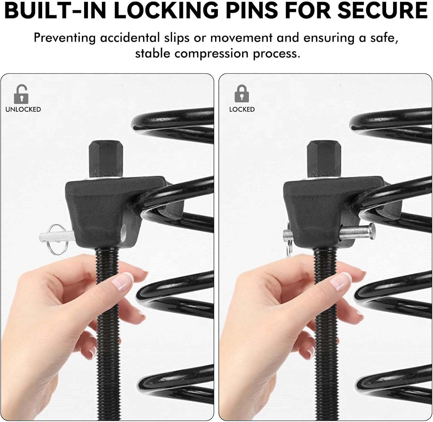 Coil Spring Compressor Tool Kit, 2-Pack Macpherson Strut Spring Compressor Set with Heat-Treated Hooks, 1/2" Square Drive & 22Mm Hex Compatible, 10.5" Range, for Shock Absorber & Strut Replacement image number 1