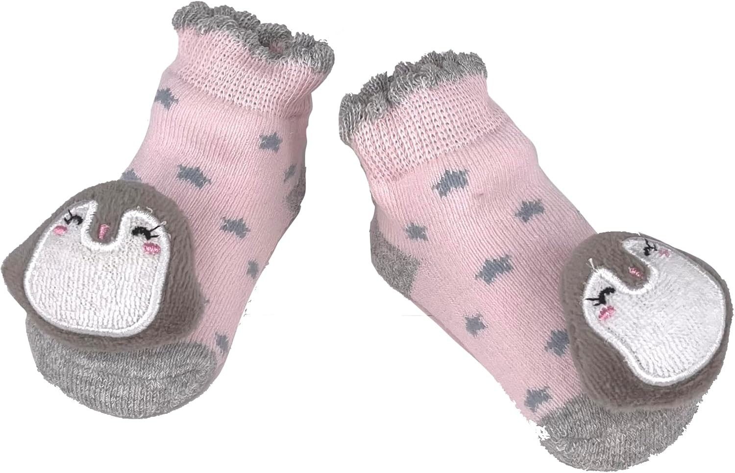 PUPPET Baby Girl Rattle Socks Set for 0-6 Months 3-Pack Adorable Infant Socks with Playful Puffy Animal Face Design image number 3