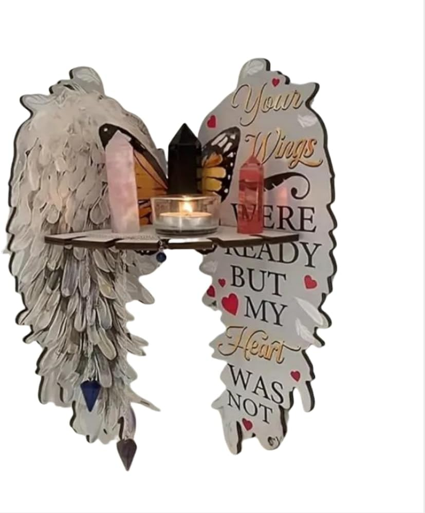 Wall Mounted Vintage Angel Wings Wooden Floating Corner Shelf, 1-Shelf, Bohemian Style(Light Gray, 30Cm) image number 6