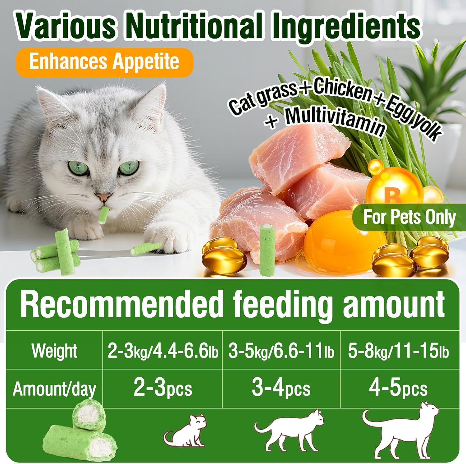 Cat Grass Teething Sticks, 100G Edible Freeze Drying Cat Grass Treats, Cats Chicken Snacks for Hairball Removal and Dental Care image number 1