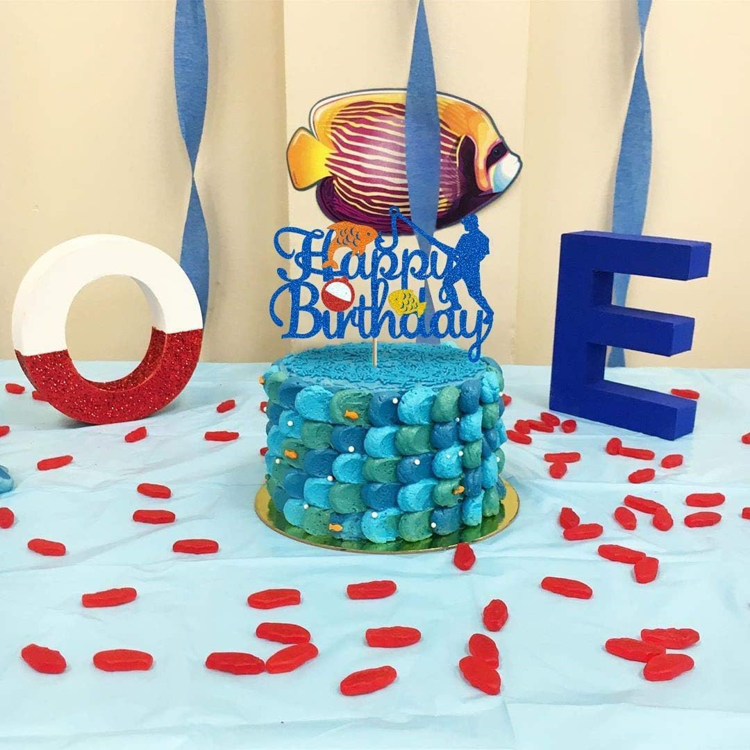 Confetti! Fishing Cake Topper - Outdoor Fisherman Birthday Decorations for Boys & Girls - Fishing Themed Party Supplies