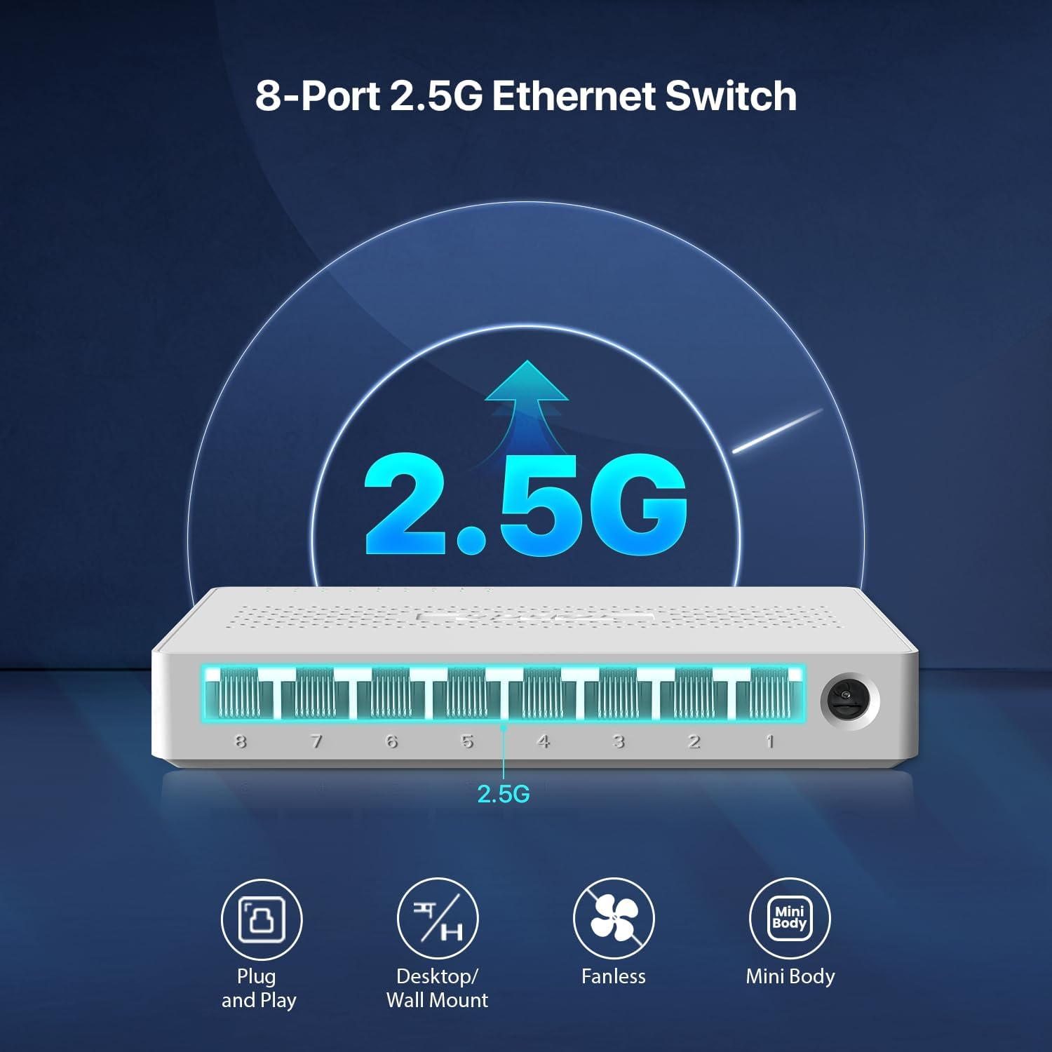 Tenda 8 Port 2.5G Ethernet Switch, Multi-Gigabit 2.5Gb Ethernet Splitter, Unmanaged Network Switch, 8 X 2.5 Gigabit Ports, Plug & Play, Fanless Quiet, Desktop/Wall Mount, for Router, PC, NAS (SE108) image number 4