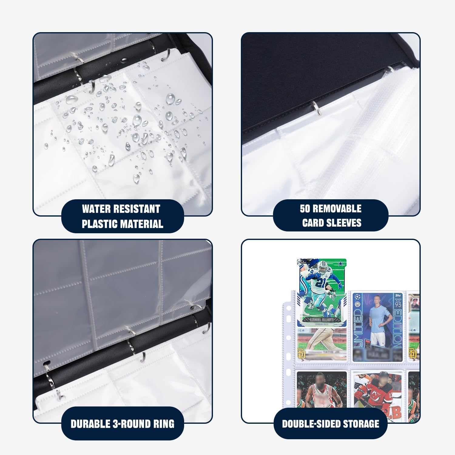 HESPLUS 900 Pockets Trading Card Album Folder,Baseball Card Binder with Sleeves,Collectible for Baseball Cards,Trading Cards,Football Cards,Mtg,Tcg,Game Cards,Sports Cards -Black,(Hpev118-Black-900)