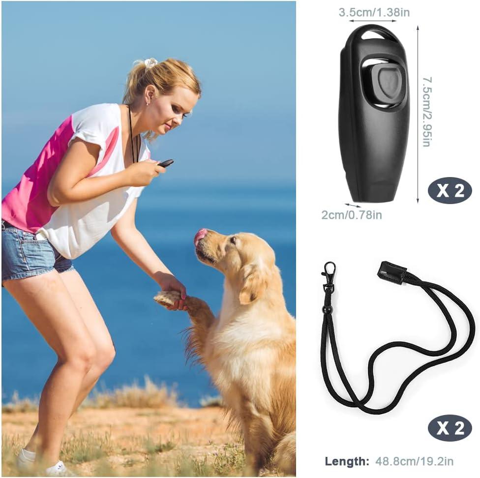 Vsshe Dog Training Clickers, 2 Pack Pet Clicker 2-In-1 Trainer, Practical Pet Training Tools with Lanyard, Effective Pet Supplies Whistle and Clicker for Dogs Cats Birds Puppy Training (Black) - Black02 image number 4