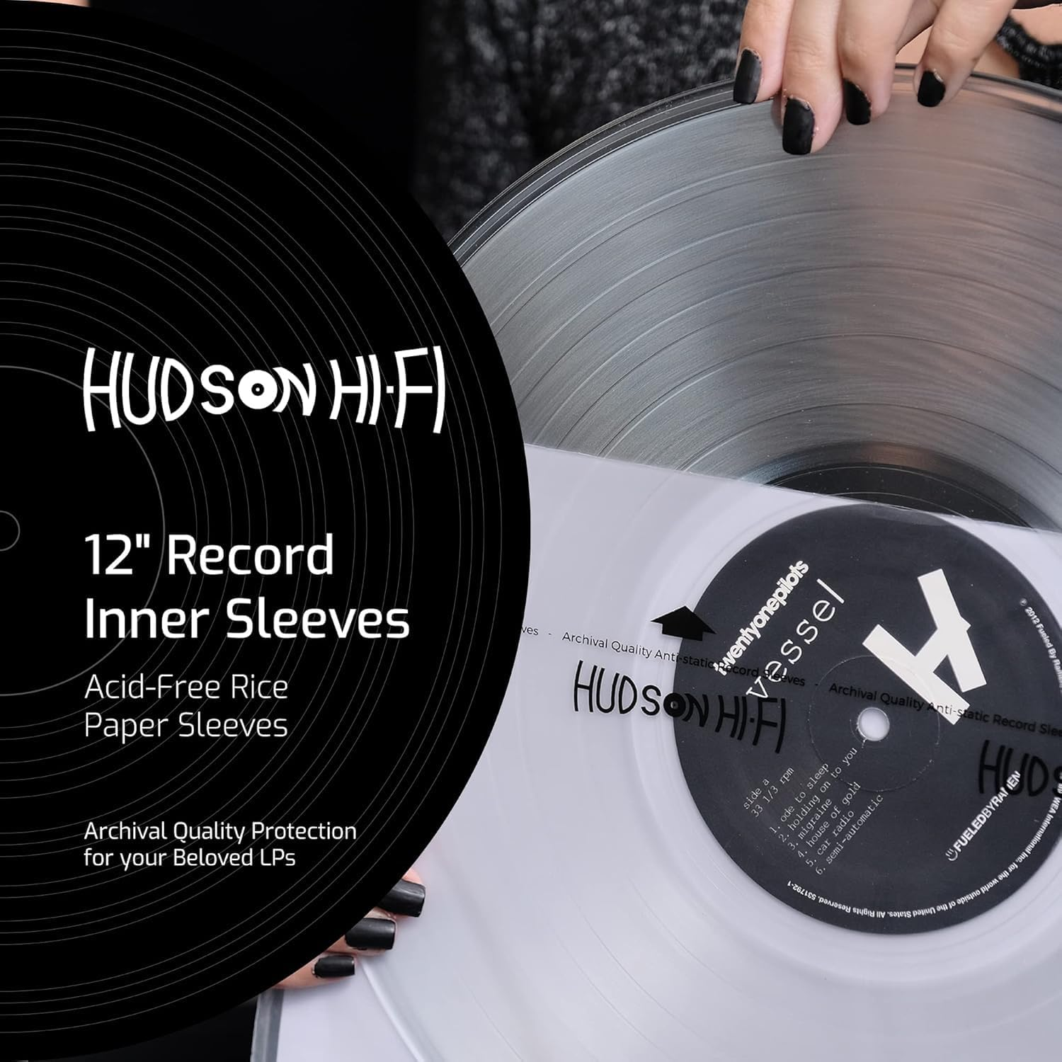 Hudson Hi-Fi Anti-Static Vinyl Record Inner Sleeves - Protective Vinyl Record Inner Sleeve 100- Pack - Protect Your LP Albums from Scratches, Dust & Dirt - Acid-Free Rice Paper Interior Disc Covers image number 5
