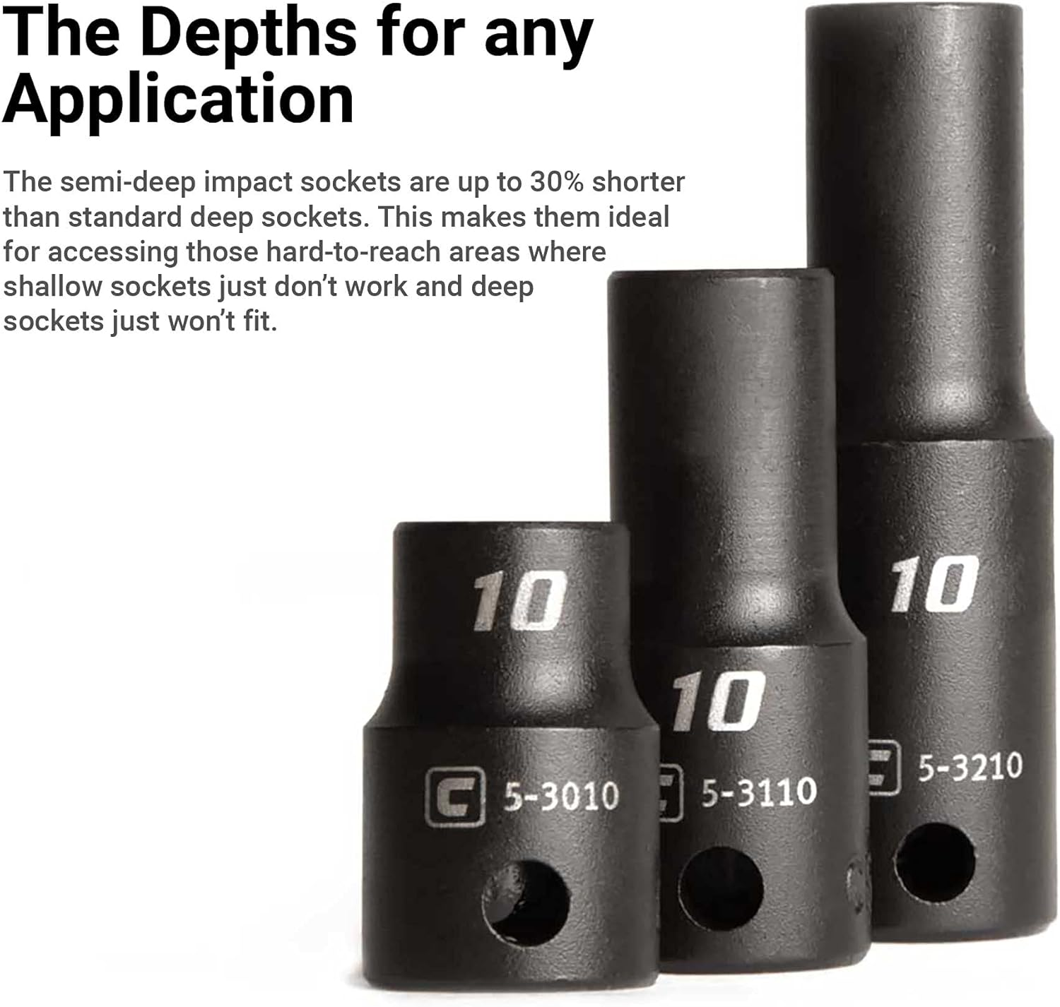 Capri Tools 3/8 In. Drive Shallow, Semi-Deep and Deep Impact Socket Set, SAE, 5/16 to 1 In, 36-Piece image number 2