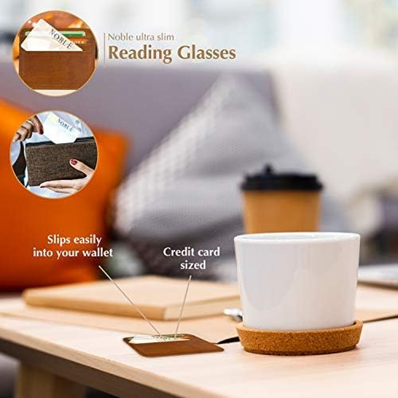 Noble Ultra Slim and Flat Reading Glasses Thin and Flexible Rimless (3 Pack) with 3 Wallet Mini Card Holder and 1 Silicone Stick on Portable Cell Phone Case for Men and Women (2.00-CLR) image number 1