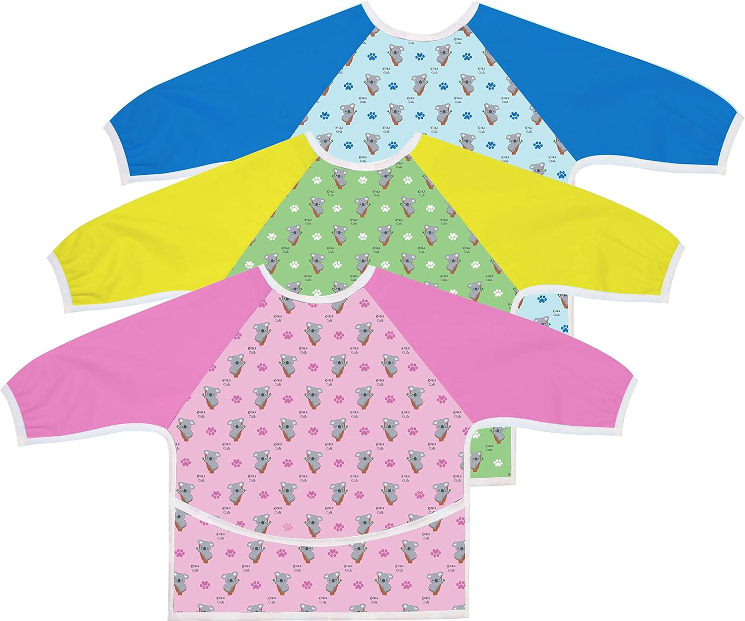 Australian Designed Sleeved Baby Bib with Pocket 6-24 Months. Waterproof: Full Coverage for Highchair Feeding, Arts and Crafts and Messy Painting! Cute Koala Print Art Apron Smock for Baby and Toddler and Includes Smock Pocket. 1 Piece (Pink)