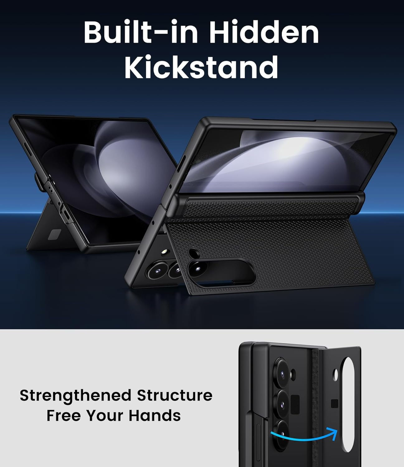 SIXBOX for Samsung Galaxy Z Fold 5 Case with Stand, Front Screen Protector, Hinge Protection, Slim & Rugged, Full Body Hard Cover, Daily Drop Protective Phone Case for Samsung Z Fold 5 2023, Black - Black image number 3