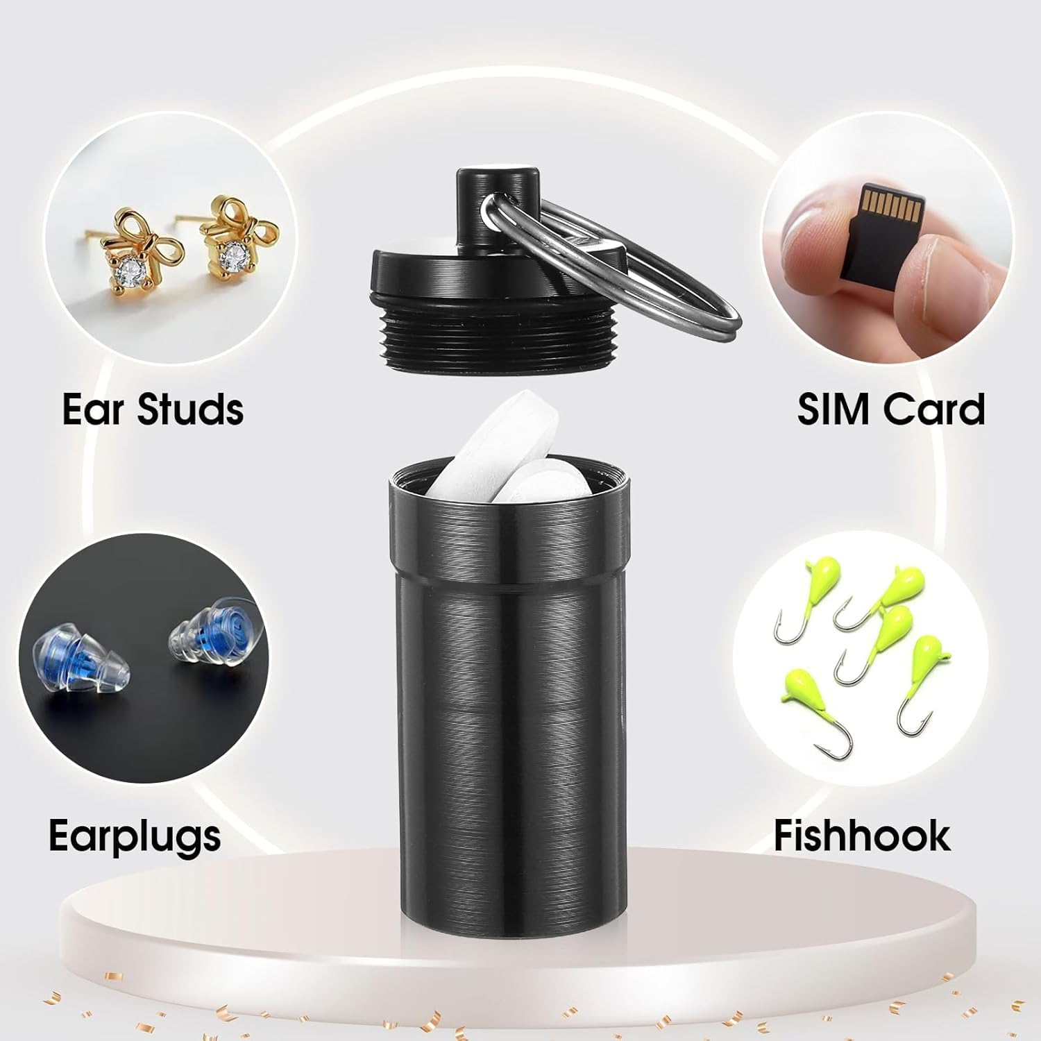 2 Pcs Loops Ear Plug Case, Portable Metal Earplug Case Keychain, Travel Ear Plug Holder, Waterproof Loops Earbuds Storage Container for Outdoor Jewelry Pill Organizer (Black, Silver, One Size) image number 1