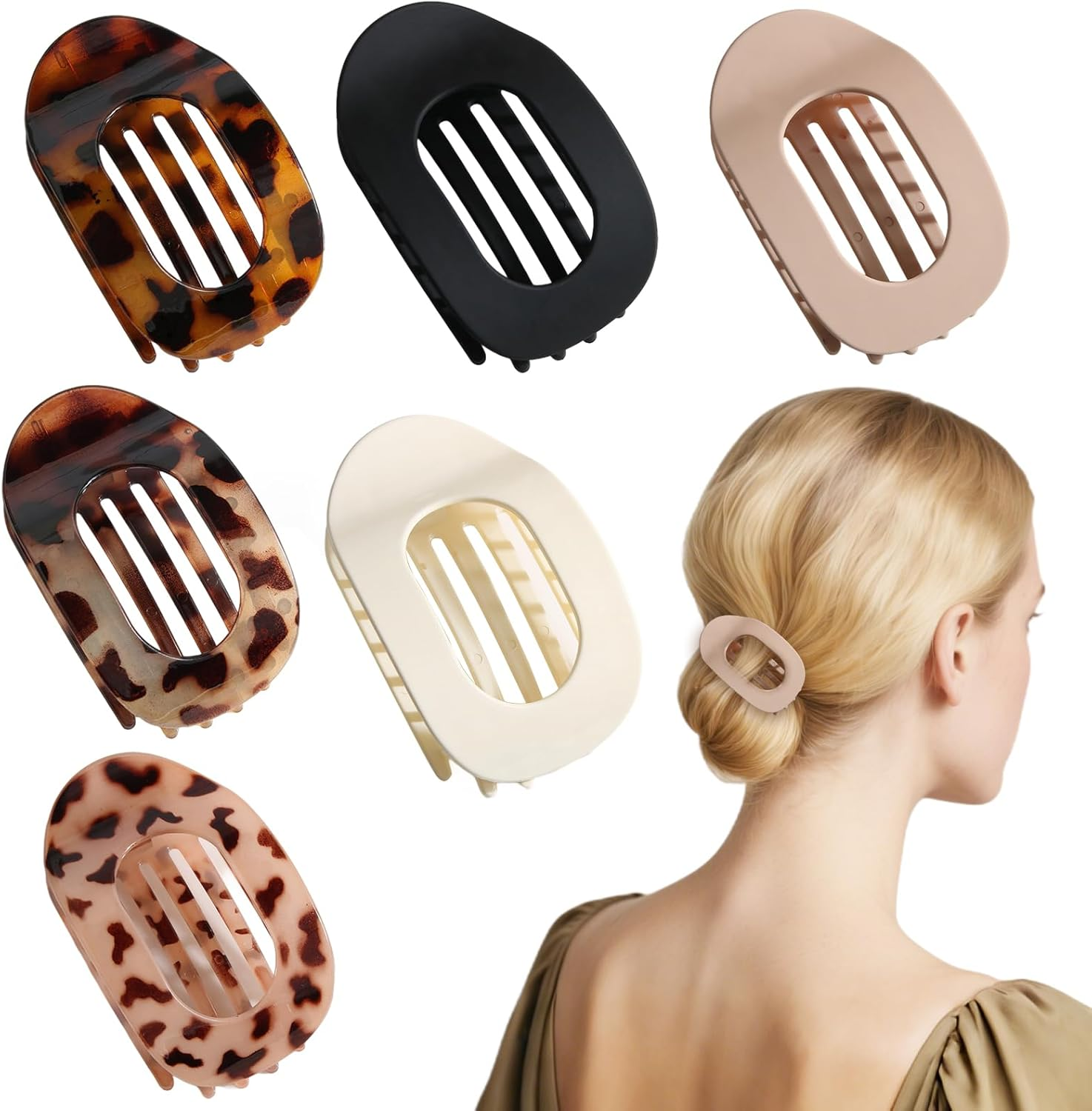 SI SEN Pack of 6 Flat Women'S Hair Clips, Flat Claw Clip, Strong Hold Side Hair Clips, for Thin and Thick Hair, Curved Design for Lying Down image number 2